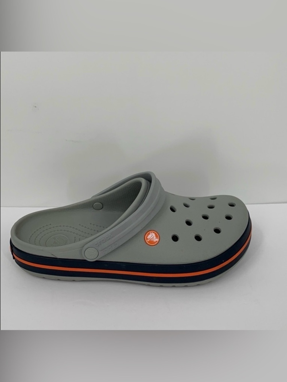 CROCS Crocband clog shoe light gray navy blue adjustable back strap orange men 9